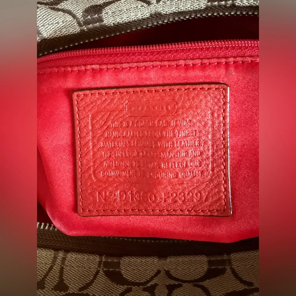 Coach Signature Canvas Tote w/ Red Coral Leather Trim – F23297 - Picture 5 of 16